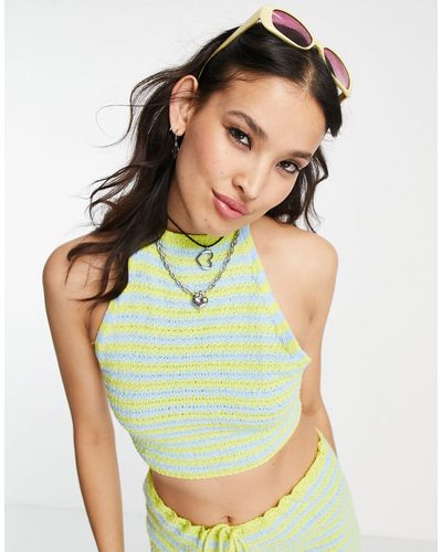 Pull&Bear Crochet High Neck Cropped Co-ord Top - Green