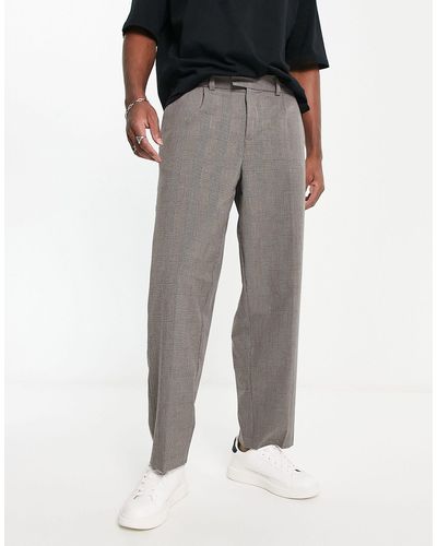 New Look Wide Leg Check Trousers - Grey