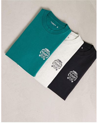 Abercrombie & Fitch Confezione da 3 t-shirt nera/verde/grigia con stemma del logo - Bianco