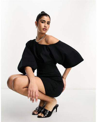 ASOS One Shoulder Puff Sleeve Mini Dress - Black