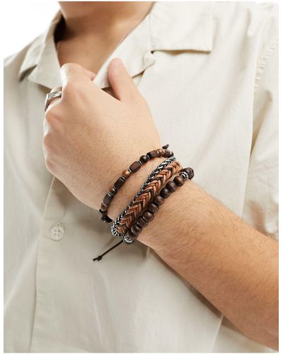 ASOS 4 Pack Mixed Bracelet Set With Beads And Chain - Natural