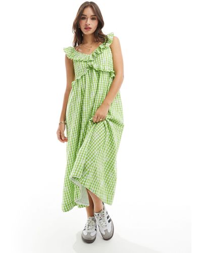 Y.A.S Frill Midi Sundress With Smock Back - Green