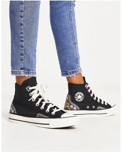 Converse Chuck Taylor All Star Hi Floral Embroidery Sneakers - Blue