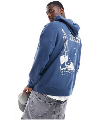Hollister Oversized Hoodie With Back Print - Blue