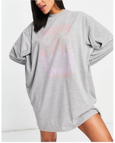 TOPSHOP Cosmic Graphic Pajama Oversized T-shirt - Gray