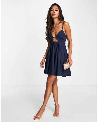 ASOS Structured Strappy Prom Mini Dress With Lace Up Back - Blue