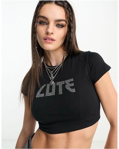 ASOS Tee With Cute Hot Fix Graphic - Black