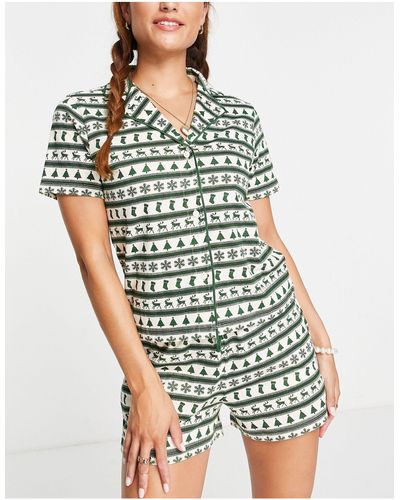 Brave Soul Pyjama boutonné à imprimé - Vert