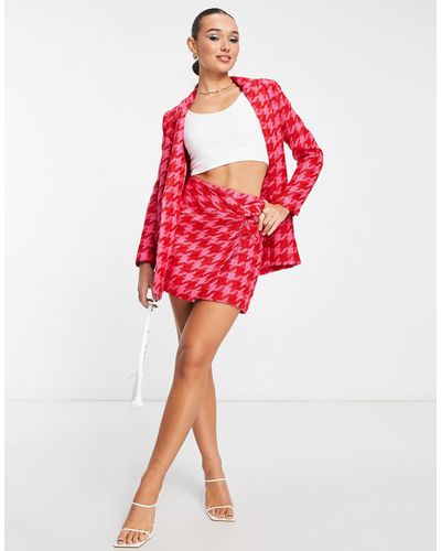 River Island Co-ord Dogtooth Boucle Skort - Red