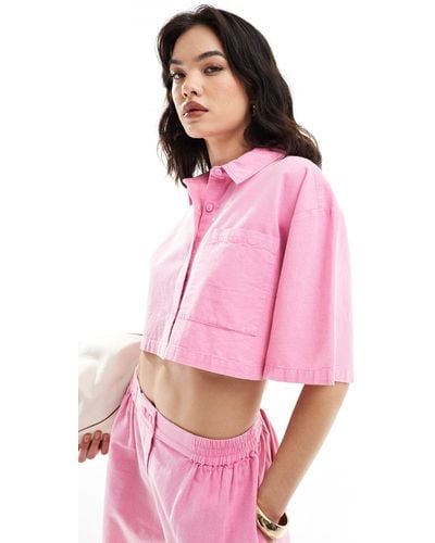 ASOS Cropped Shirt With Linen Look - Pink