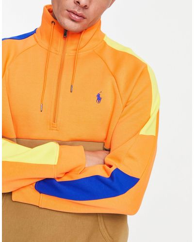 Polo Ralph Lauren Icon Logo Colourblock Hybrid Half Zip Sweatshirt - Orange
