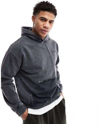 The Couture Club Washed Pocket Detail Hoodie - Grey