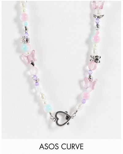 ASOS Asos Design Curve Beaded Necklace With Cute Charms And Heart T-bar - Multicolor