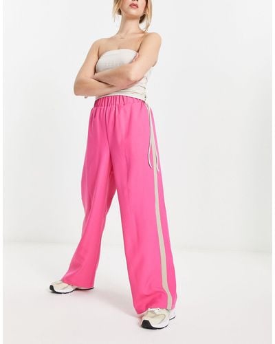 ASOS Elastic Waist Side Stripe Trouser - Pink