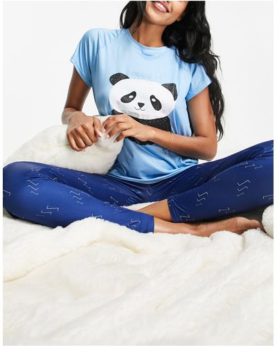 Loungeable Pyjamaset Met legging Met Bamboozled Panda - Blauw