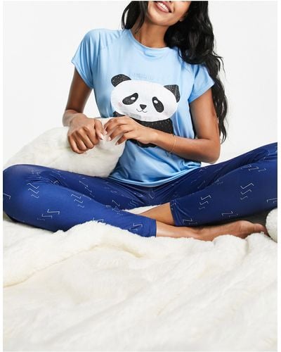 Loungeable Bamboozled - pyjama avec legging à motif panda - Bleu