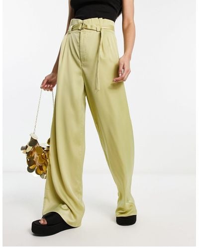 Public Desire Pantalon ample à taille haute avec ceinture - Vert