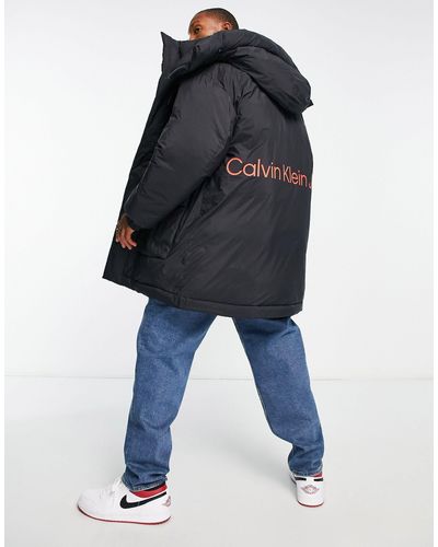 Calvin Klein Insulated Long Hooded Parka Jacket - Blue