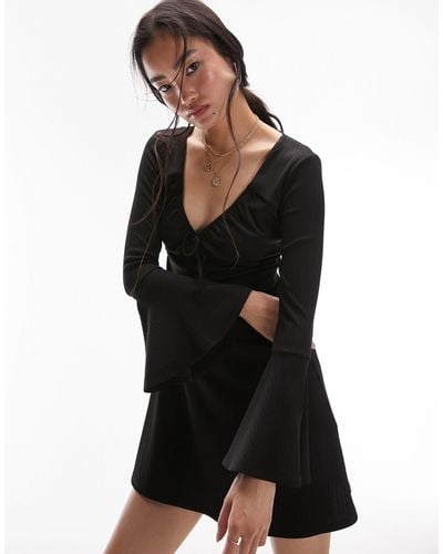 TOPSHOP Bell Long Sleeve Jersey Minidress - Black
