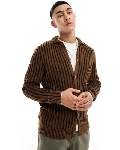 ASOS Knitted Plated Rib Cardigan - Brown