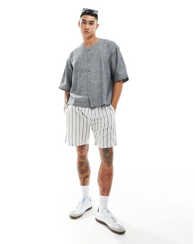 Weekday Linen Oversized Fit Baseball Shirt - Black