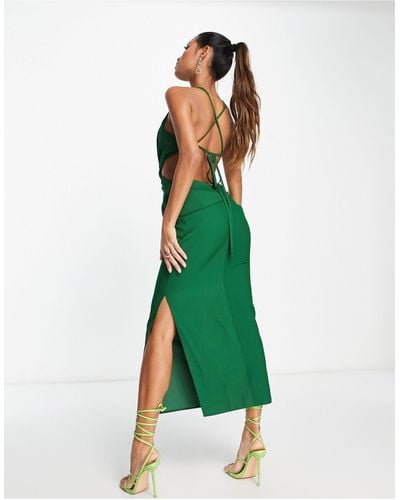 ASOS Halter Midi Dress With Wrap Waist Detail - Green