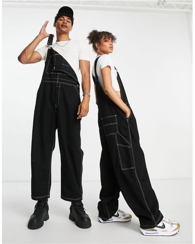 Collusion Unisex Oversized Denim Dungarees With Contrast Stitch - White