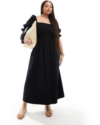 ASOS Asos design curve - robe longue en denim doux à manches bouffantes - Noir