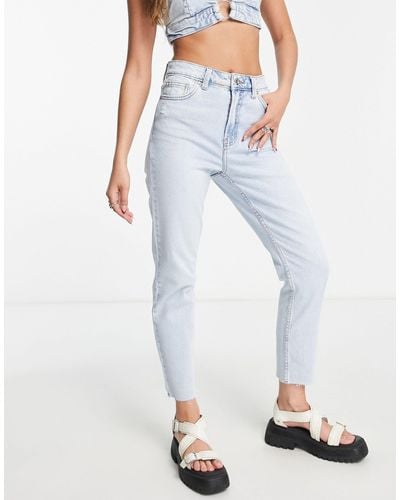 ONLY Emily - Jeans Met Hoge Taille, Slijtplekken En Rechte Pijpen - Blauw