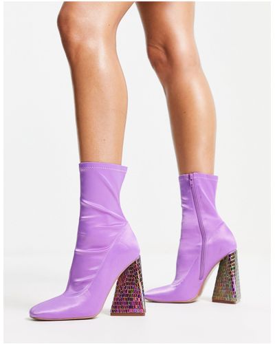 ASOS Edison Triangular Heel Sock Boots - Purple