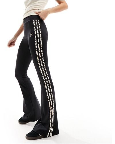 adidas Originals Leopard luxe - leggings a zampa neri con tre strisce leopardate - Nero