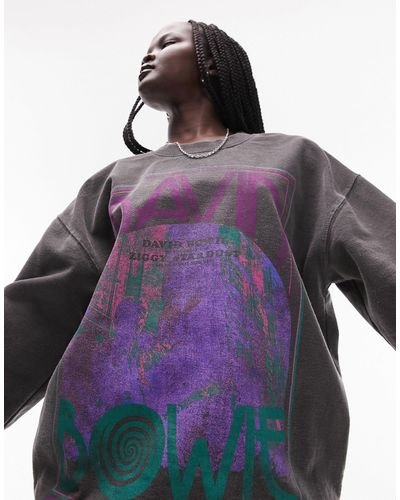TOPSHOP Graphic Licensed David Bowie Abstract Vintage Wash Oversized Sweat - Purple