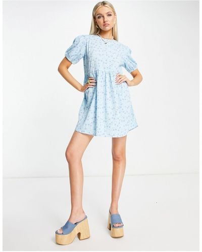 Daisy Street Mini Smock Dress - Blue