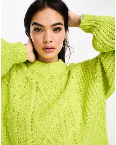 Brave Soul Tokyo Oversized Cable Knit Jumper - Yellow