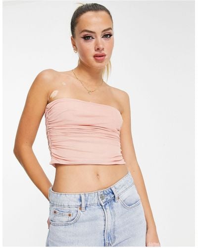 ASOS Strapless Mesh Corset Top With Ruched Side - Multicolour