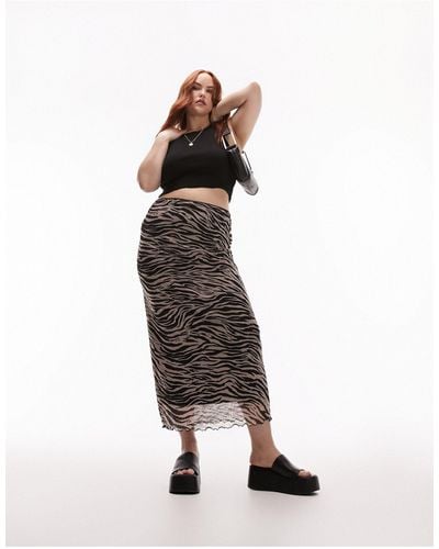 TOPSHOP Curve Mesh Grunge Lace Top Zebra Print Midi Skirt - Multicolour