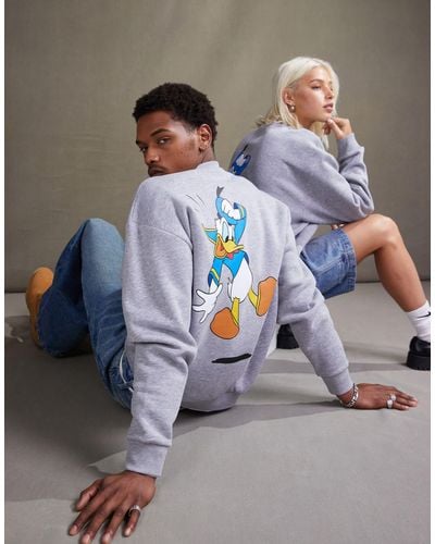 ASOS Disney Unisex Oversized Sweatshirt With Donald Duck Prints - Grey
