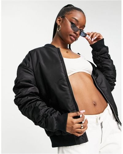 Missguided Ruched Sleeve Bomber Jacket - Black