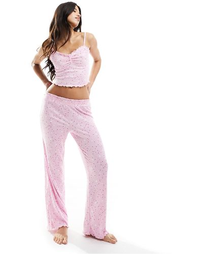 Boux Avenue – nachtwäsche-set aus gerippter camisole und hose mit weitem bein - Pink
