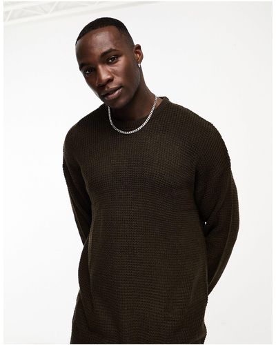 Threadbare Tall Heavy Waffle Stitch Sweater - Black