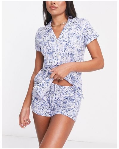 Lauren by Ralph Lauren – kurzer pyjama mit em blumenmuster und knopfleiste - Weiß