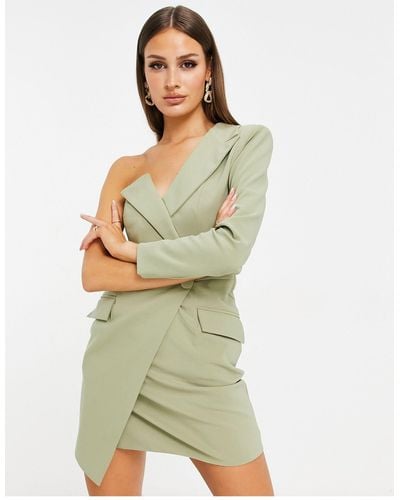 Lavish Alice One Shoulder Asymmetric Blazer Dress - Green