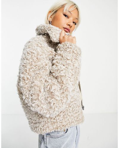 Weekday Roger Cotton Faux Fur Collared Jacket - Natural