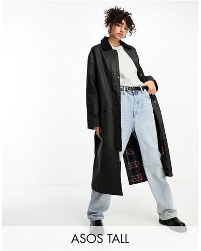 ASOS Asos Design Tall Wax Trench With Plaid Lining - White