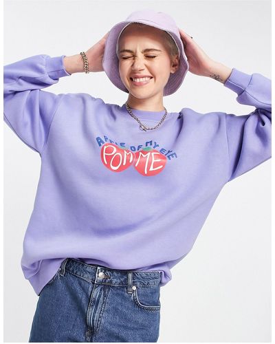 Daisy Street Overdye Sweatshirt With Apple Graphic - Blue