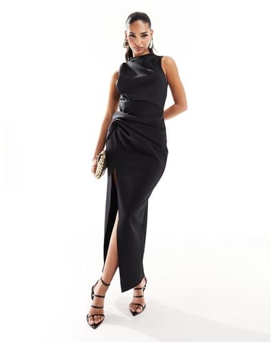 ASOS Structured Hip Tuck High Neck Midi Dress - Black