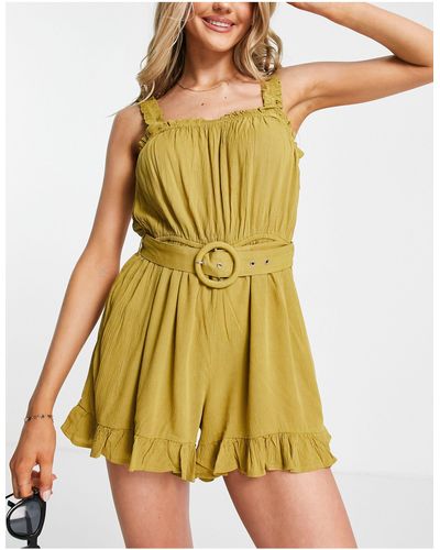 River Island Belted Frill Beach Playsuit - Green