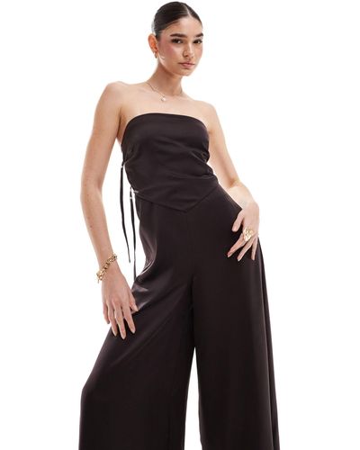 ASOS Bandeau Scarf Detail Satin Straight Leg Jumpsuit With Open Back And Buckle Detail - Black