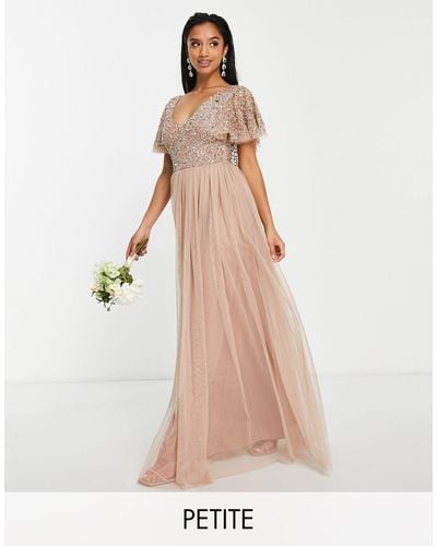 Beauut Petite Bridesmaid Embellished Bodice Maxi Dress With Flutter Sleeve - Natural