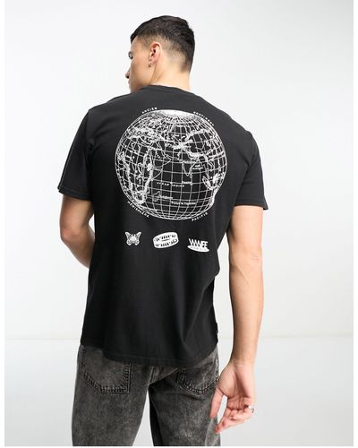 Element T-shirt nera con stampa di globo sul retro - Nero